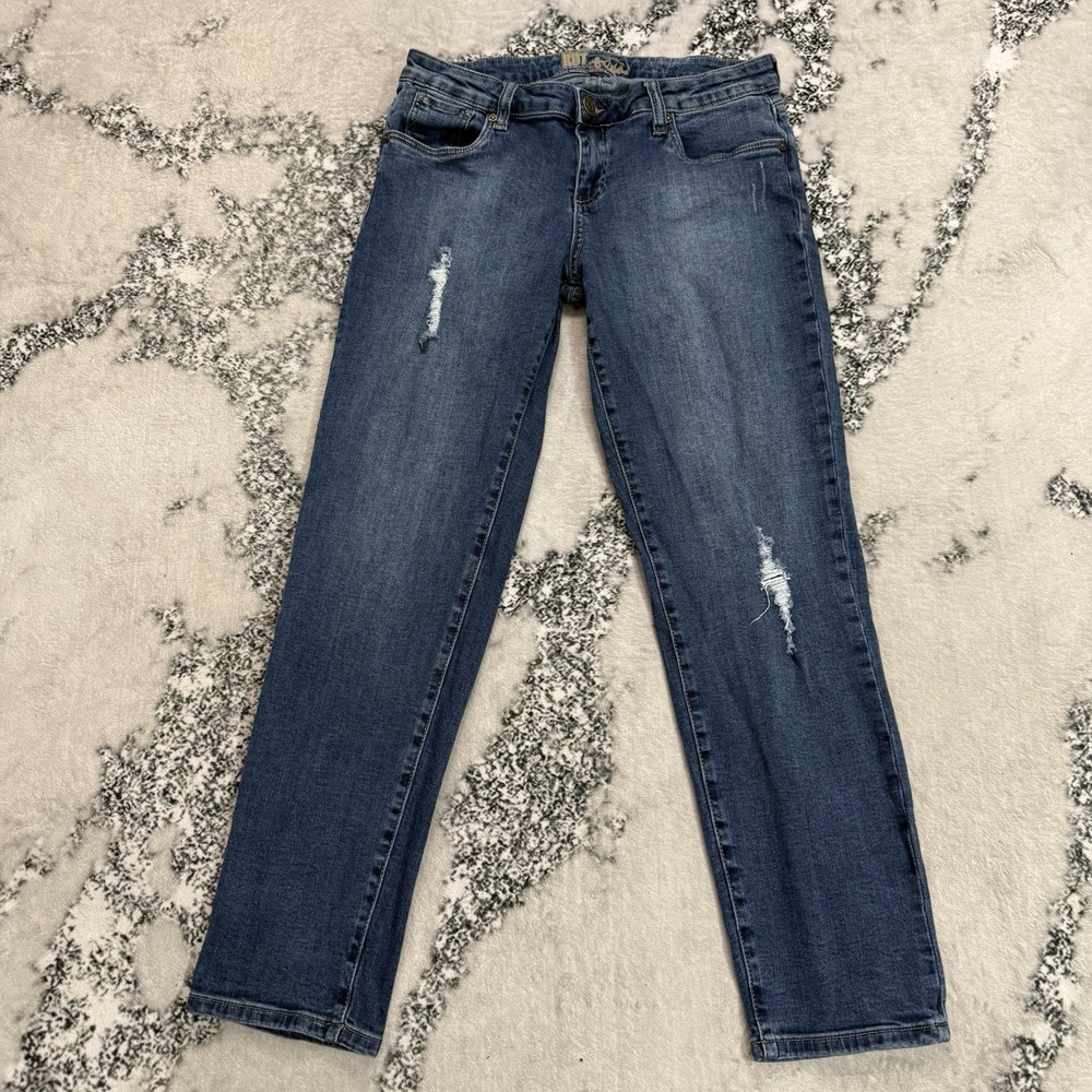 Kut From The Kloth Womens Sz 8 Blue Distressed Straight Leg Jeans Stretch Denim